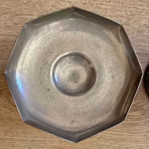 Vintage Pewter Octagon Rim Candle Holders Compote Dish Set of 2 - Picture 10 of 16
